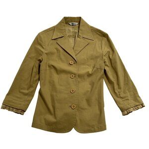 Veeko Button Up Ruffle Jacket in Tan